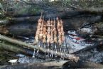 Grilling after fishing on  Kamchatka, Russia 2005 051